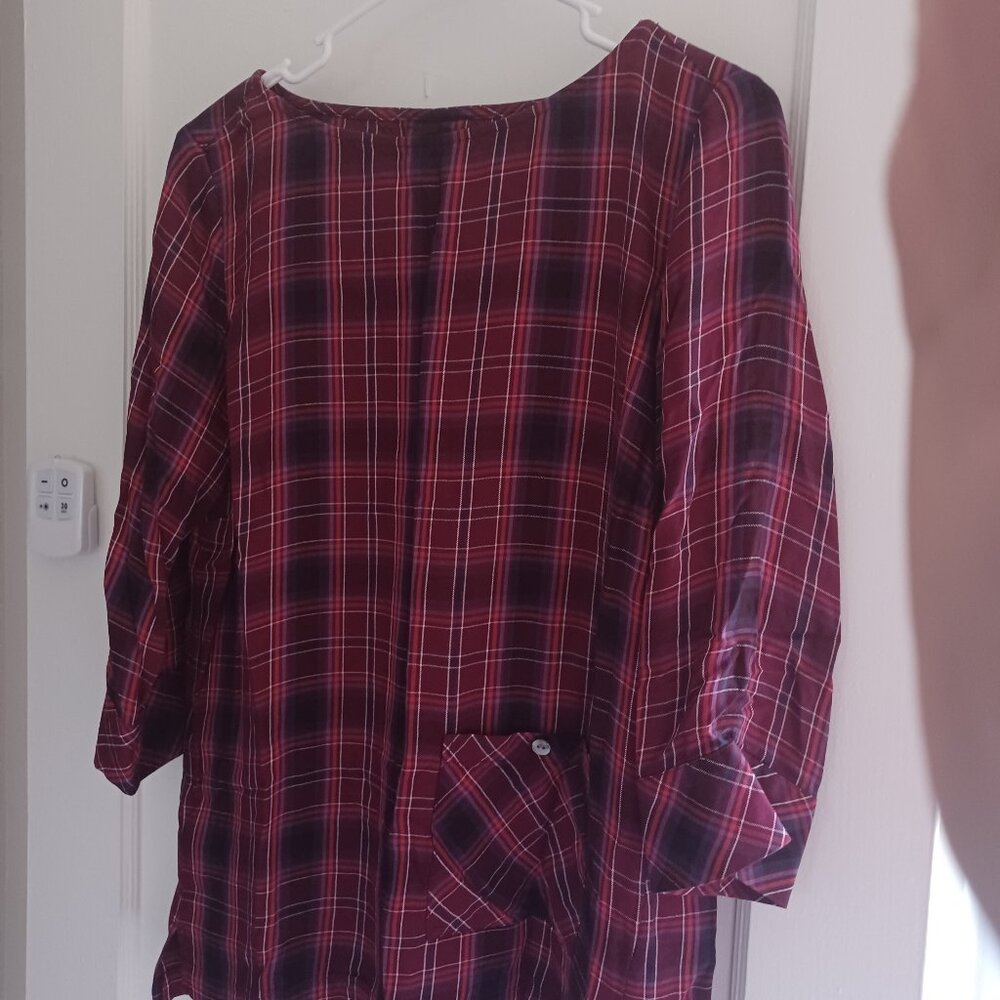 J. Jill Burgundy Plaid Tunic Top